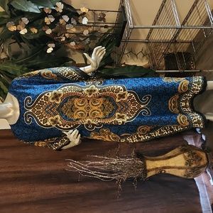 Vintage, Gold Coast, Blue & Orange Paisley Sequined Caftain, Size One Size